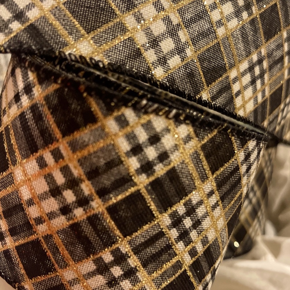 Black RIBBON 2.5" Wire-Edge 15 Yards BLACK, white& Gold Plaid Christmas Ribbon